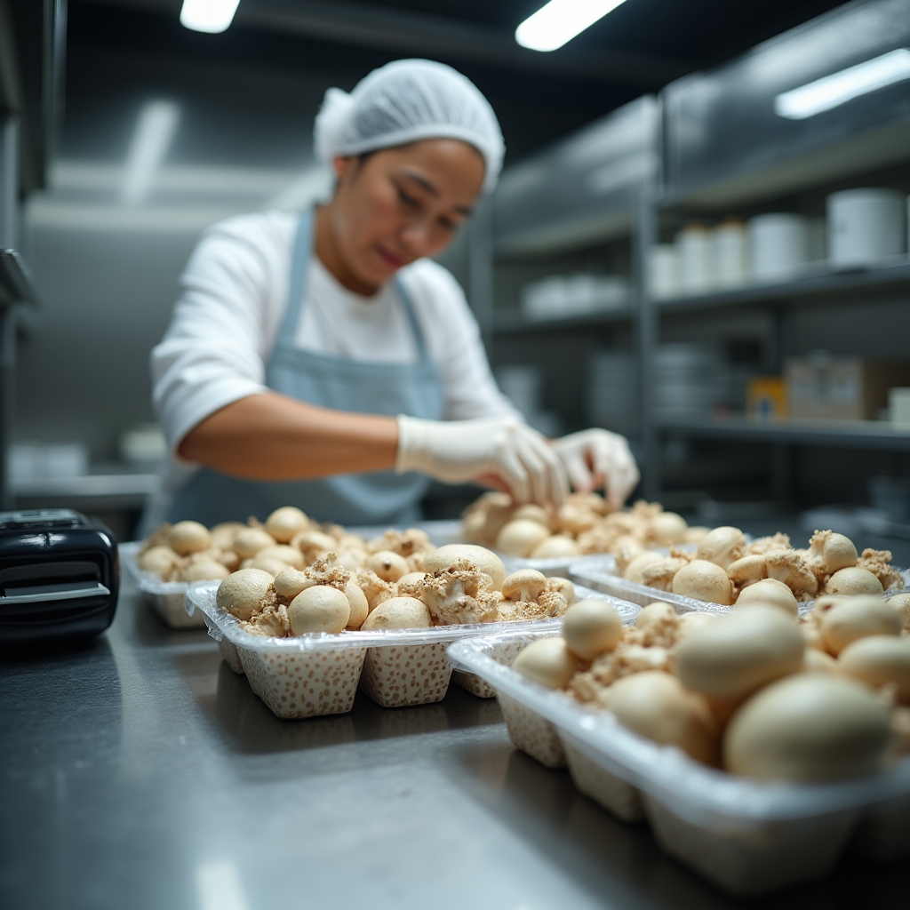 Упаковка свежих грибов для розничной продажи